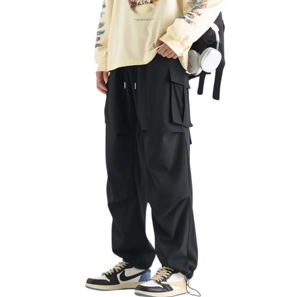 Technical Pleated Drawstring Pocket Cargo Pants