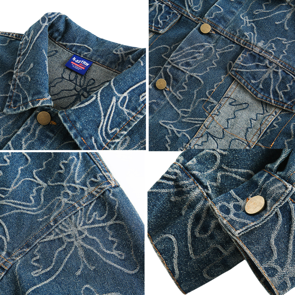 Butterfly Jacquard Ripped Denim Jacket