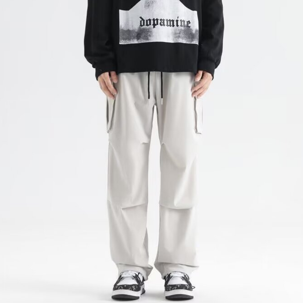 Technical Pleated Drawstring Pocket Cargo Pants