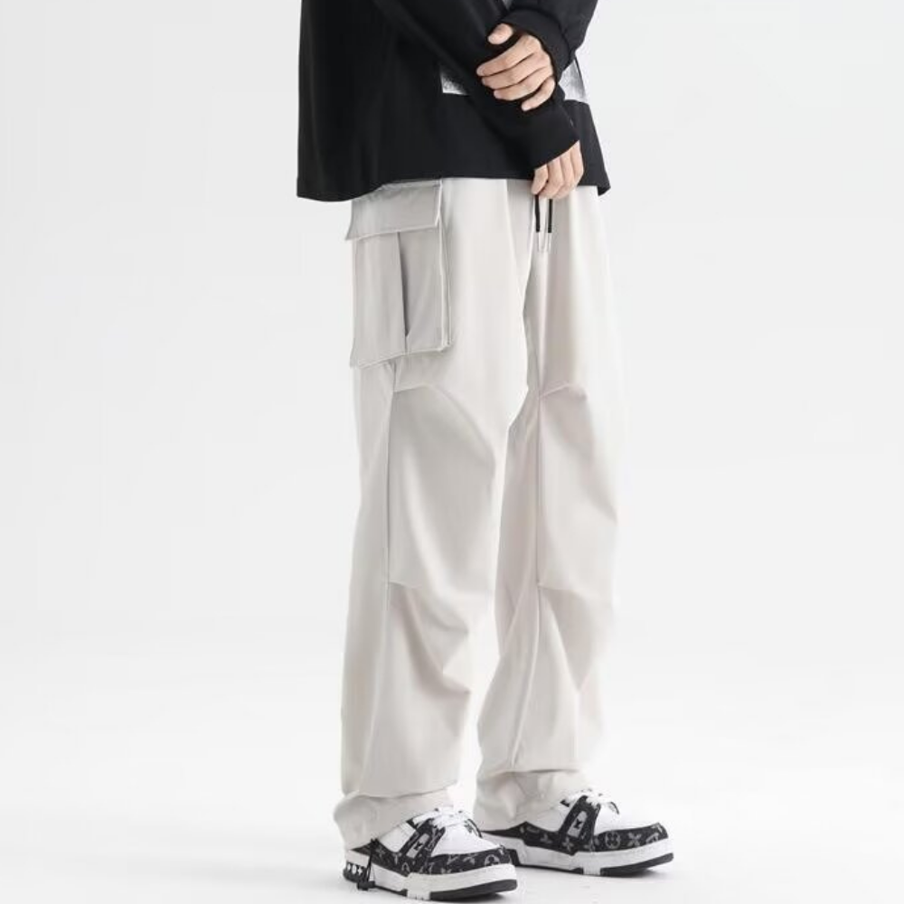Technical Pleated Drawstring Pocket Cargo Pants