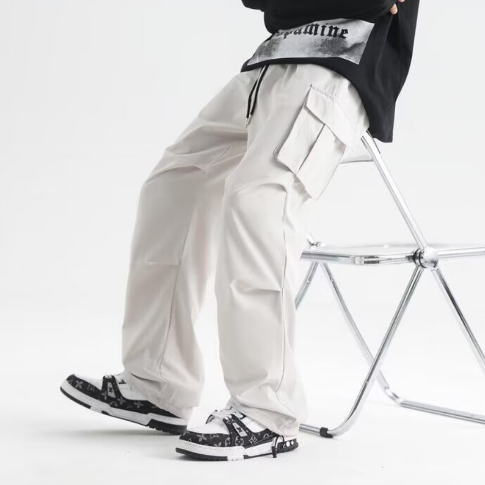 Technical Pleated Drawstring Pocket Cargo Pants