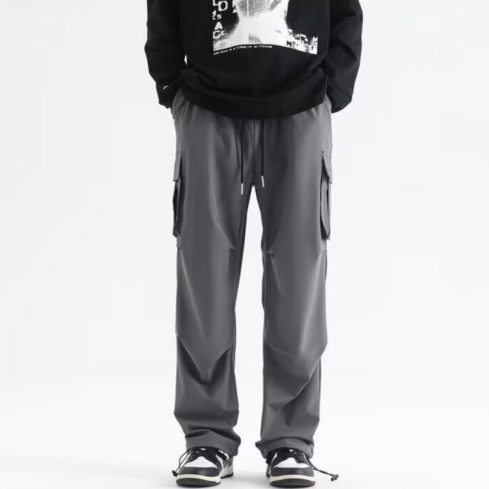 Technical Pleated Drawstring Pocket Cargo Pants