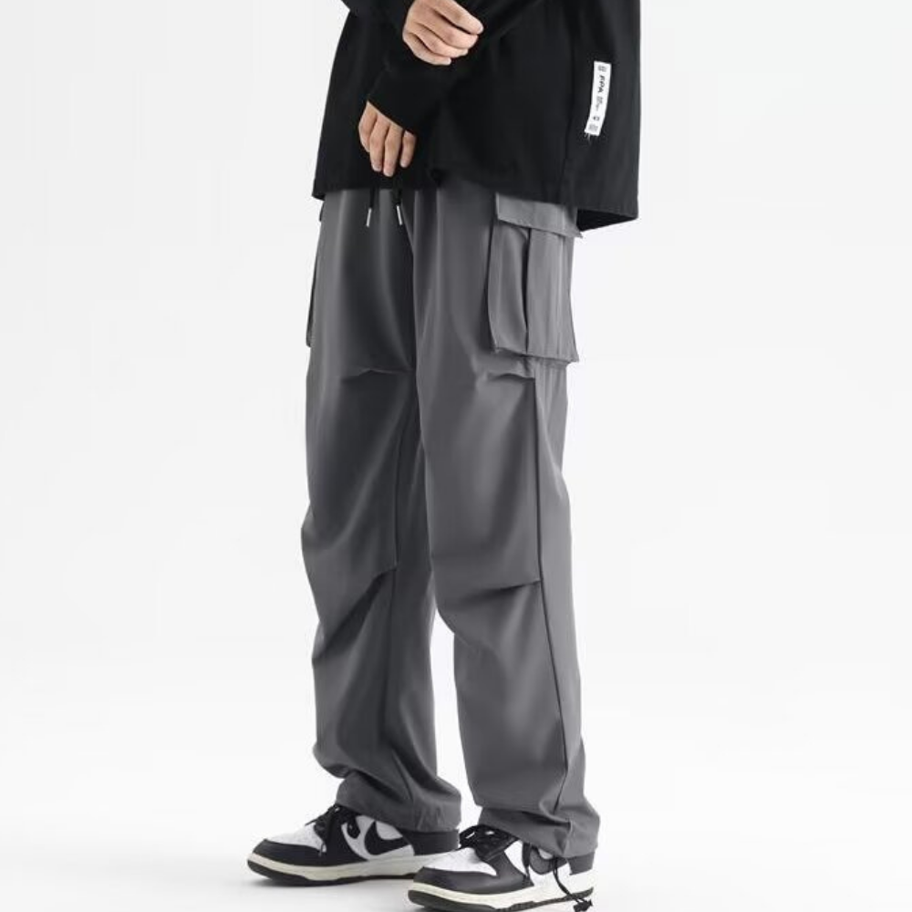 Technical Pleated Drawstring Pocket Cargo Pants