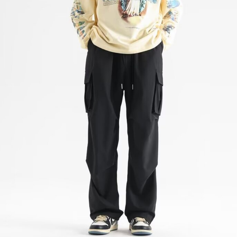 Technical Pleated Drawstring Pocket Cargo Pants