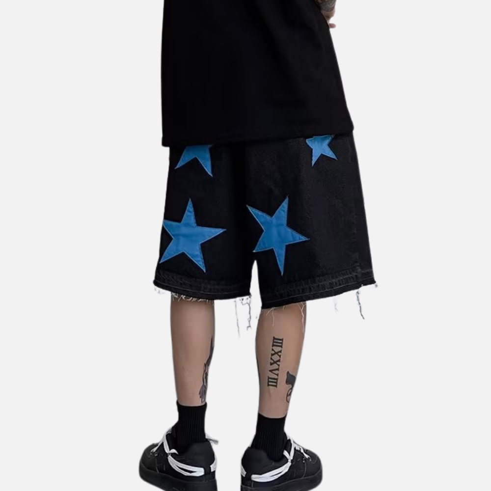 Star Patch Leather Embroidered Shorts