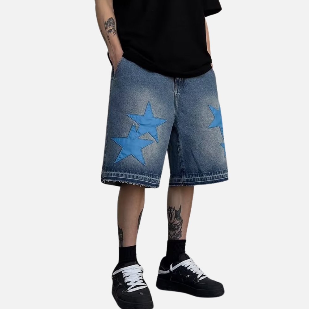 Star Patch Leather Embroidered Shorts