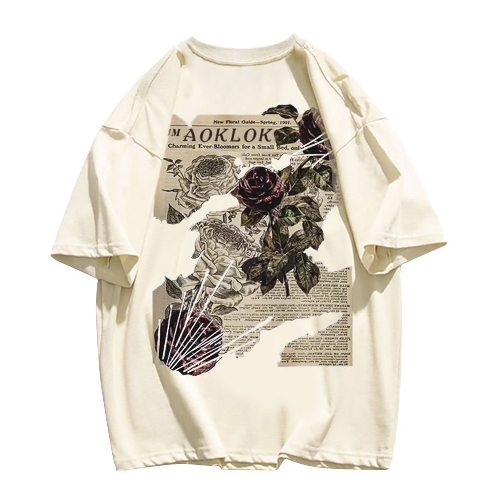 Newspaper Rose Fragments T-Shirt