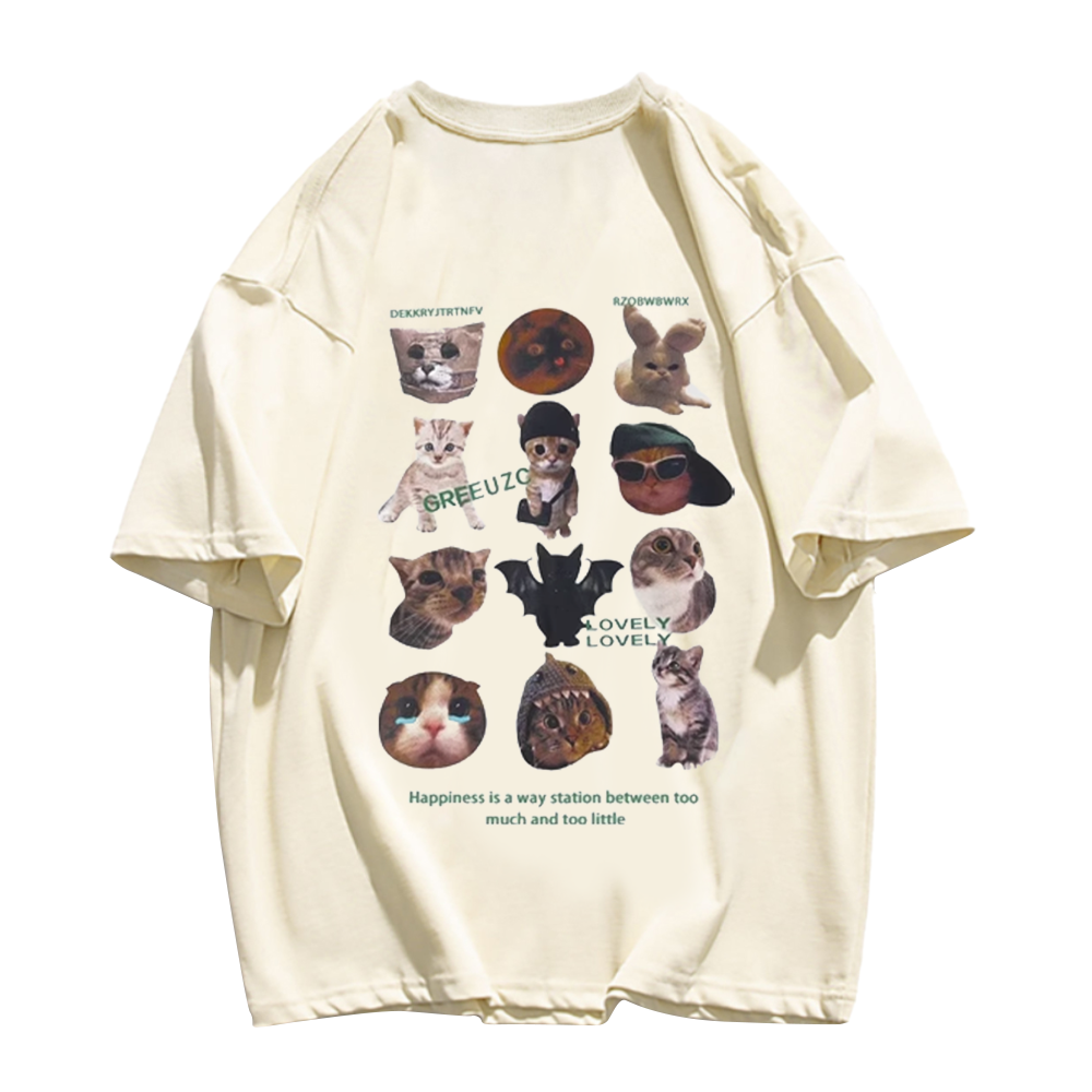 Cartoon Anime Cat Print T-shirt