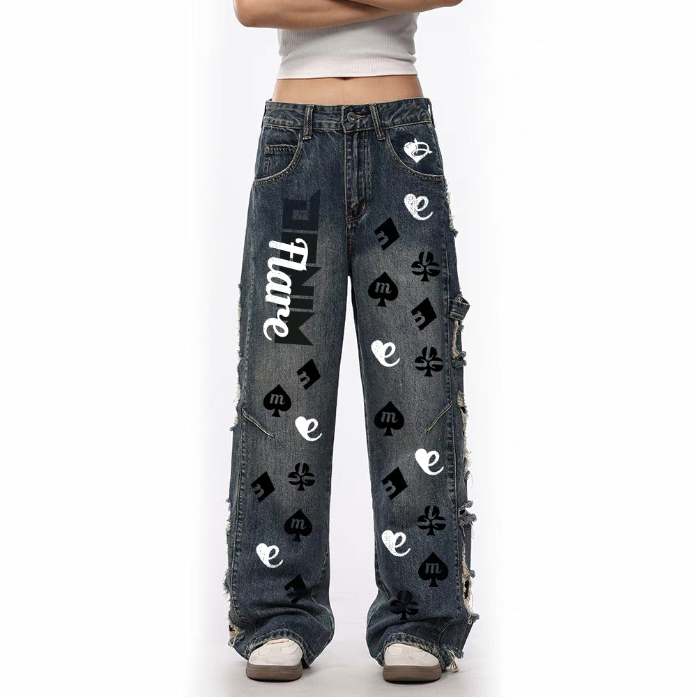 DF Brand Light Luxury Loose Wide-leg Jeans