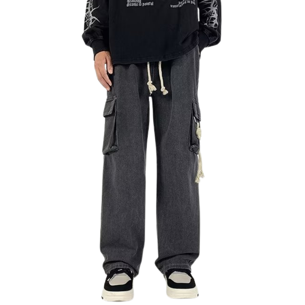 American Retro Large Pocket Sling Wide Leg Jeans