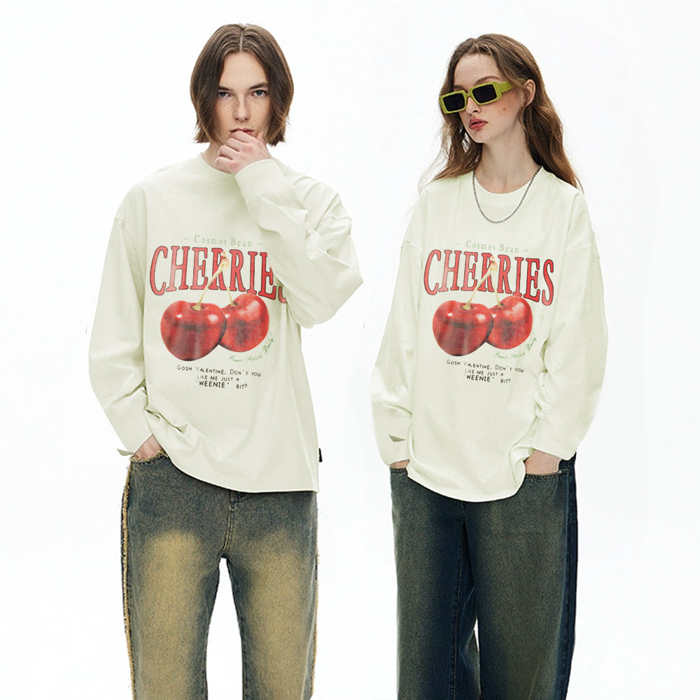 Casual Cherry Print Long Sleeve Shirt