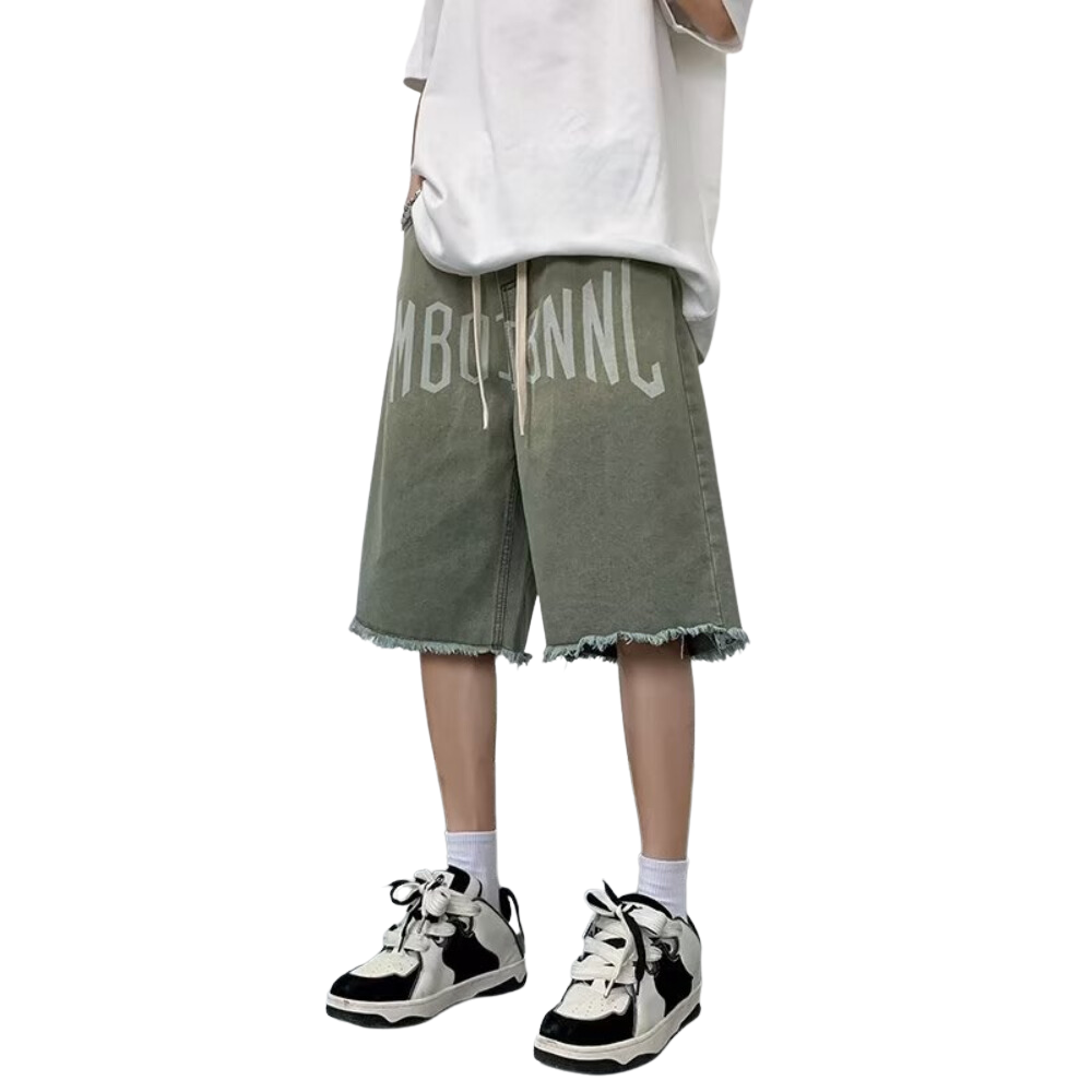 Vintage Gradient Letter Denim Shorts