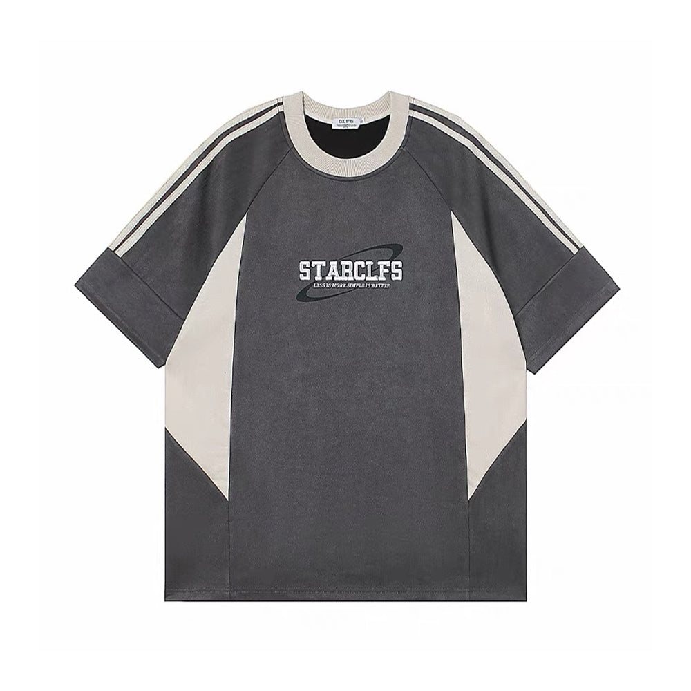 Suede Raglan Lettering Embroidered T-Shirt