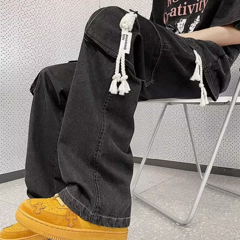 American Retro Large Pocket Sling Wide Leg Jeans