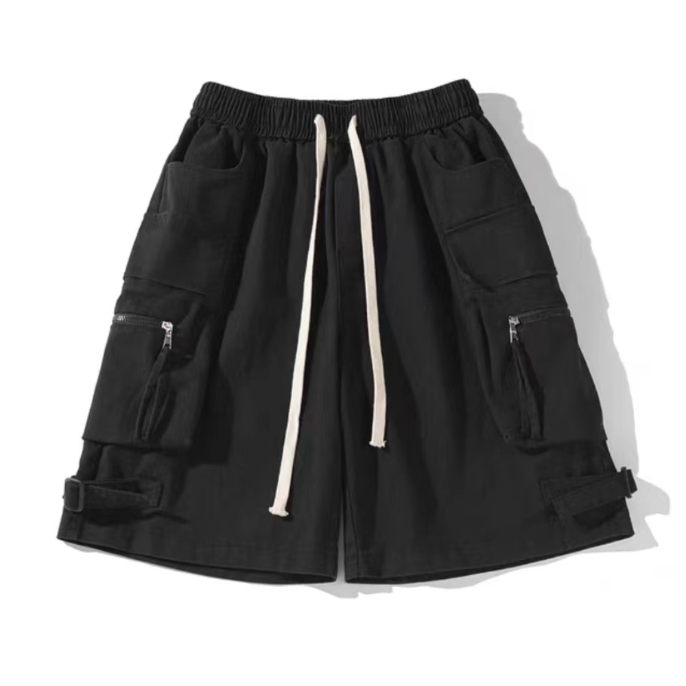 Retro Street Solid Straight Cargo Shorts