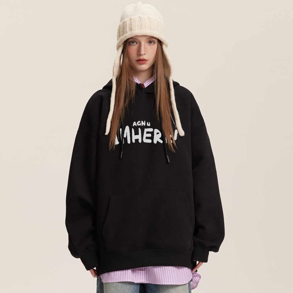 I am Here Letter Print Hoodie
