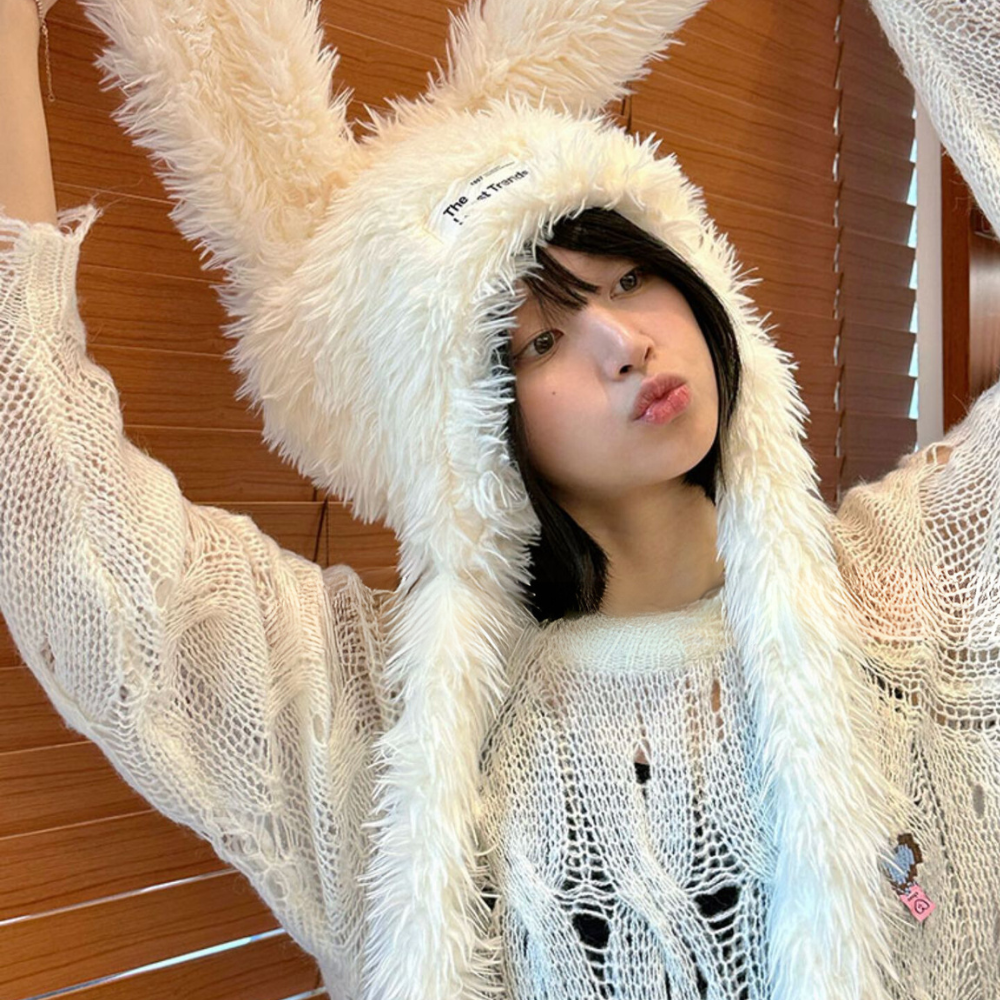 Cute Bunny Plush Thickened Warm Hat