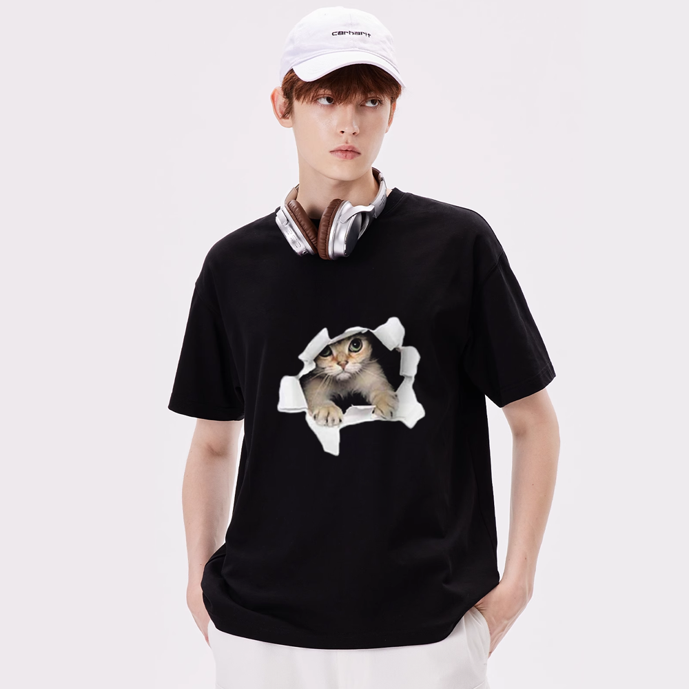 Cute Broken Wall Kitten Print T-Shirt