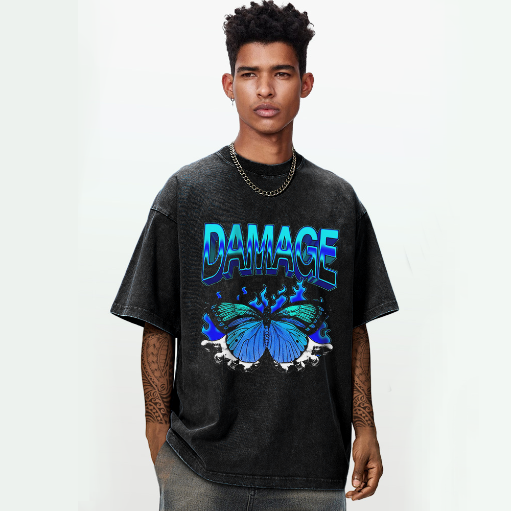 Blue Butterfly Washed Print T-Shirt