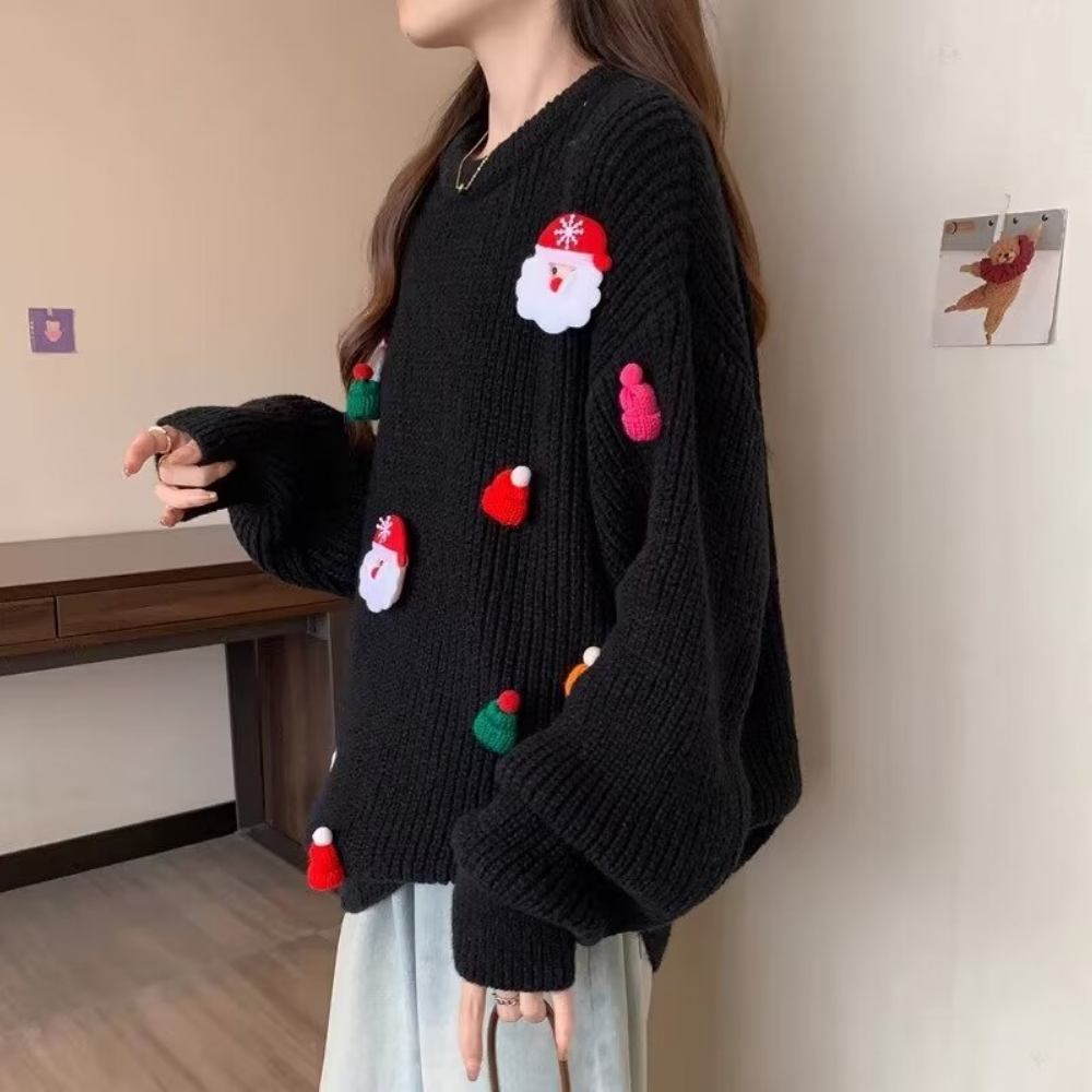 Women's Solid Color Santa Sweater