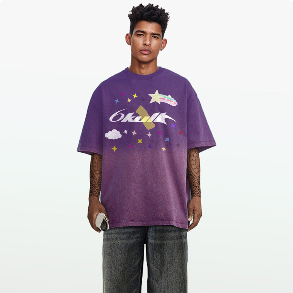 6Kull Star Plan Rainbow Washed T-Shirt