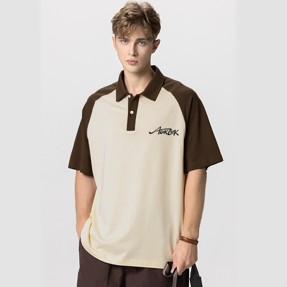AOKLOK Contrast Color Stitching Polo Shirt