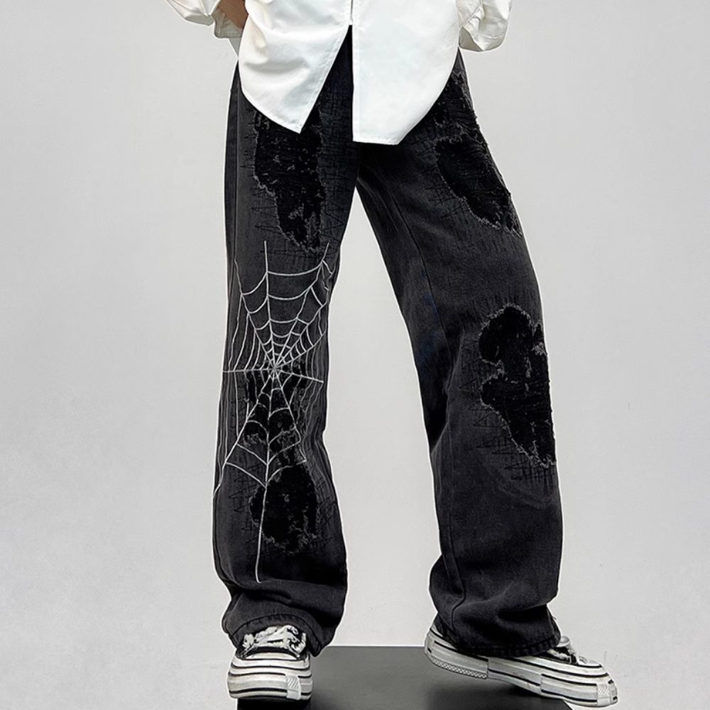 Black Spider Ripped Jeans