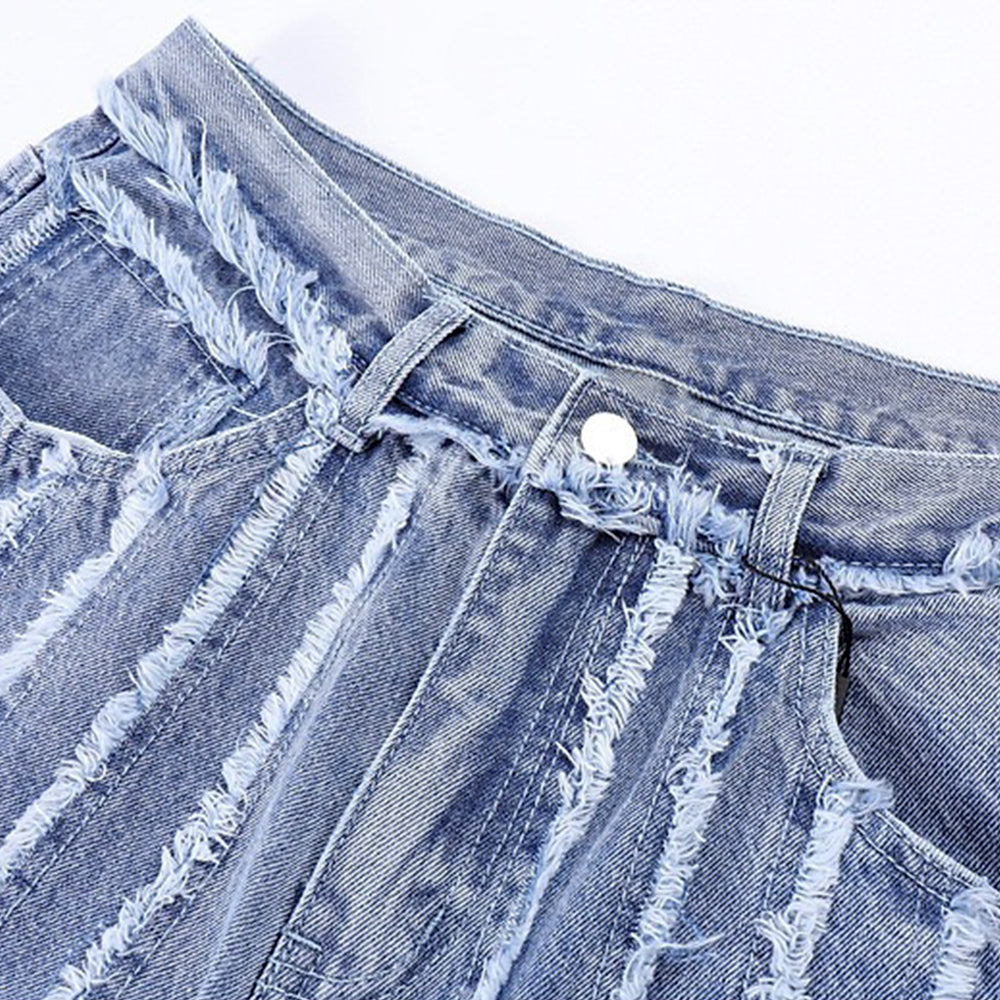PM | Hip Hop Striped Raw Hem Jeans