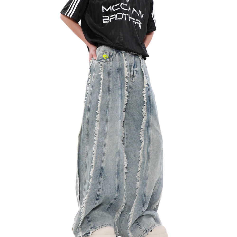 DF Heavy Frayed Floor-Length Jeans