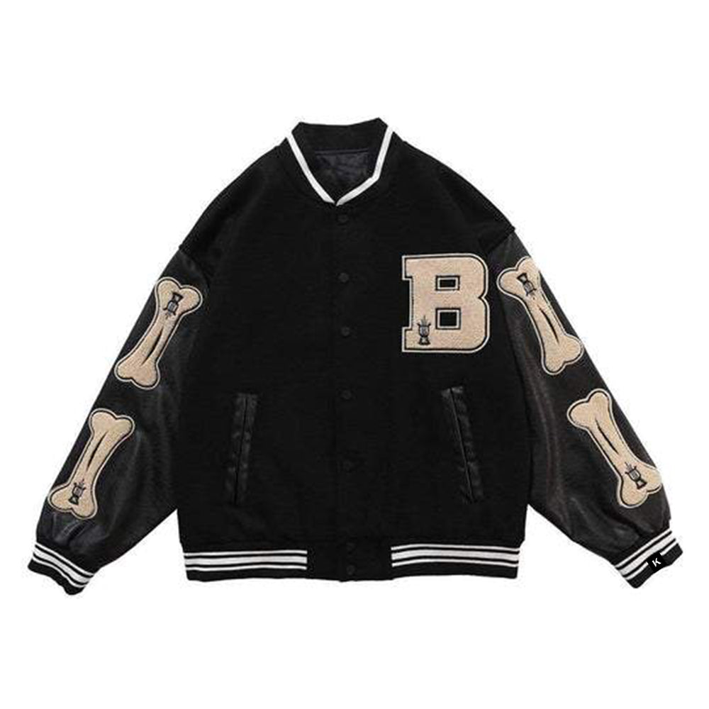 Letter Skeleton Embroidery Baseball Jacket