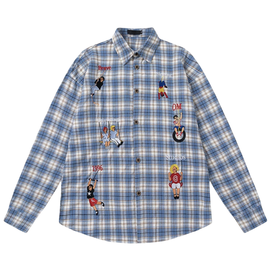 Vintage Embroidered Checkered Shirt