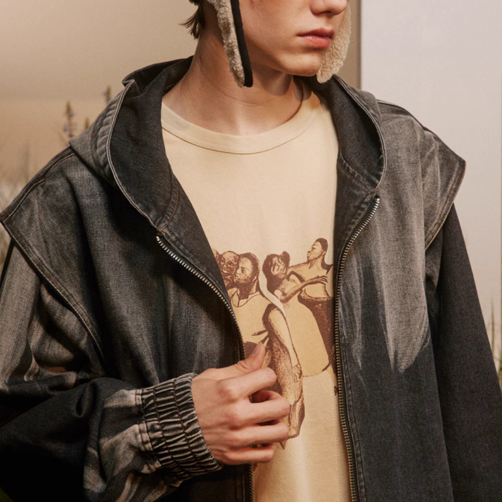 Tie-Dye Ombre Hooded Denim Jacket