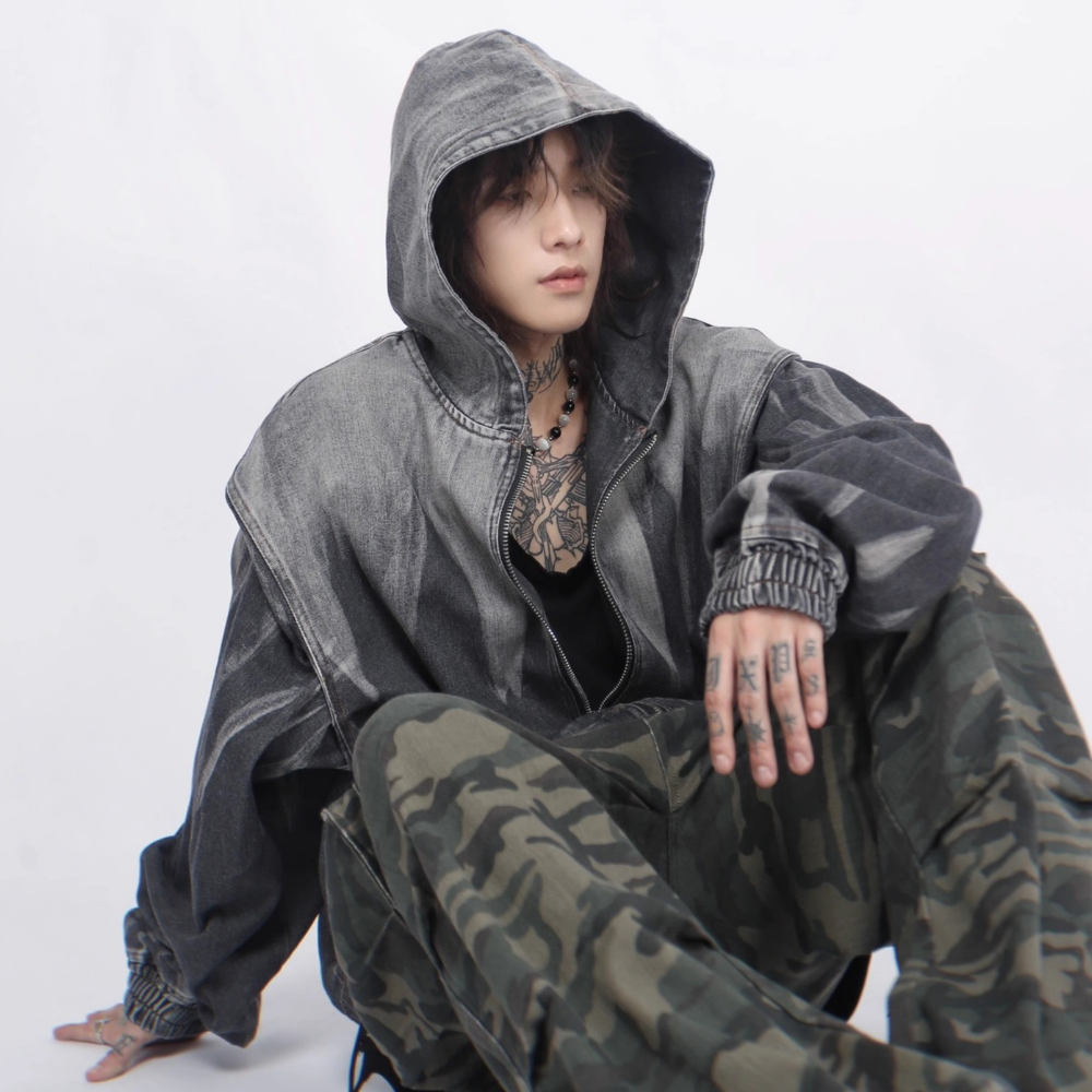 Tie-Dye Ombre Hooded Denim Jacket