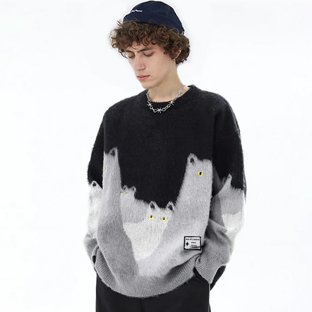 OOC' Cute Cat Color Block Sweater