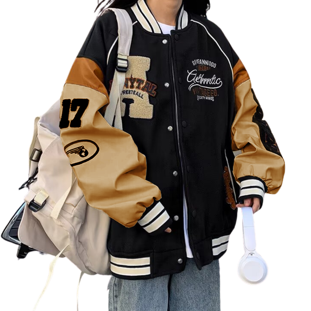 Flocked Jacquard Contrast Varsity Jacket