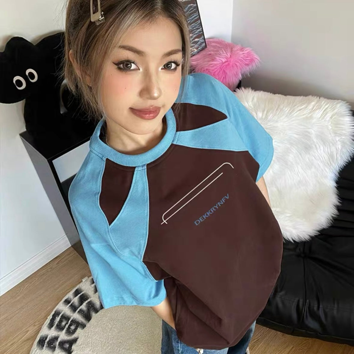 American Thin A Letter Printed Raglan T-shirt