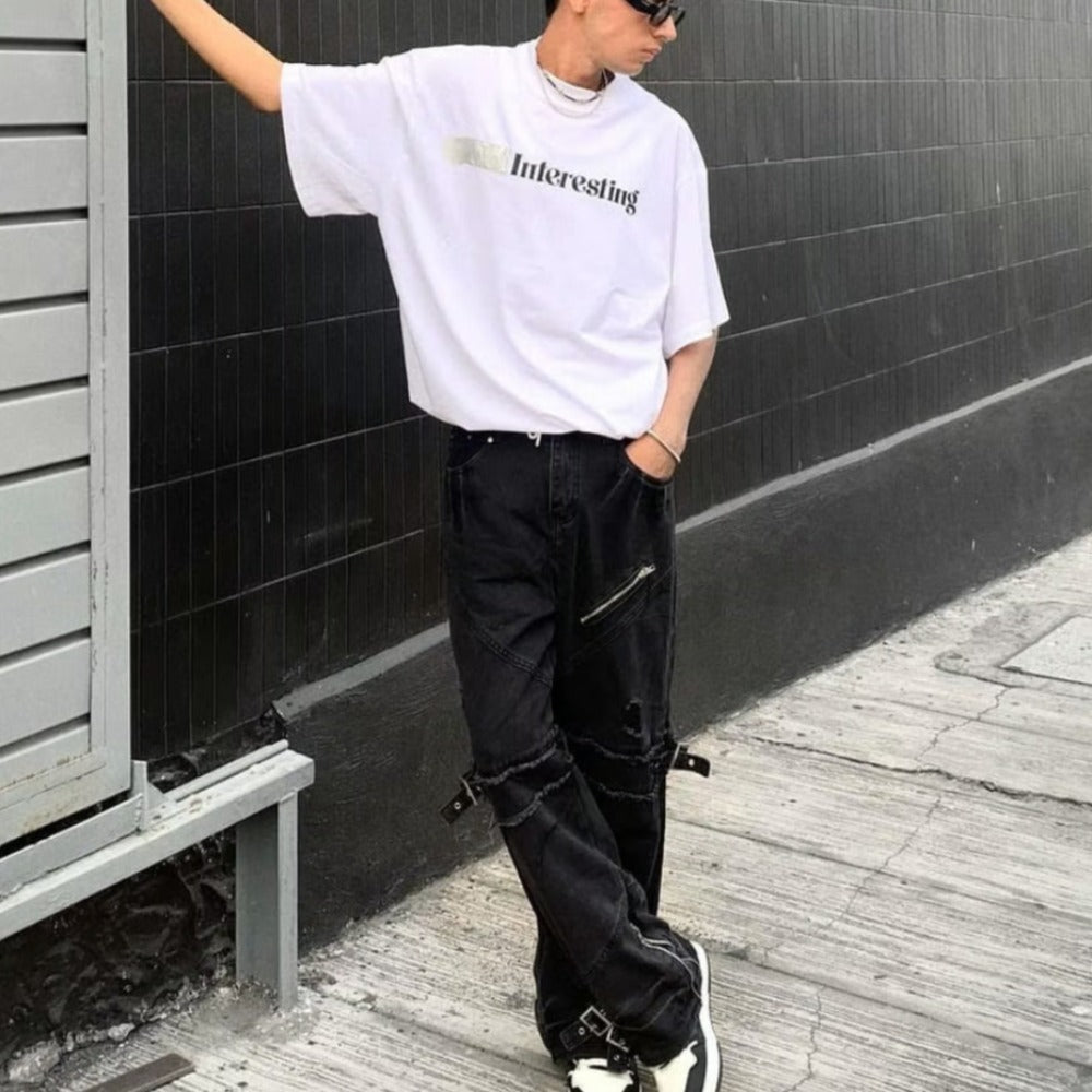 Retro Strappy Zipper Jeans