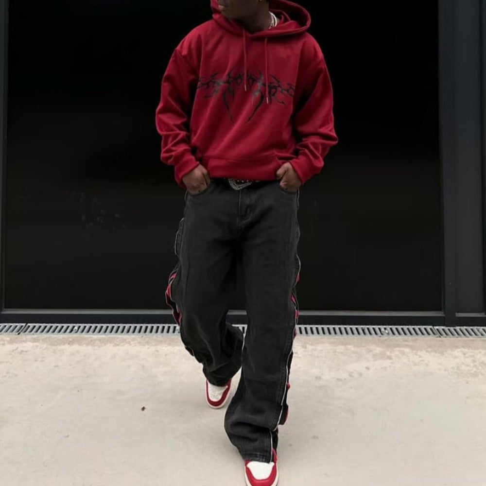 Simple Side Double Zipper Panel Jeans