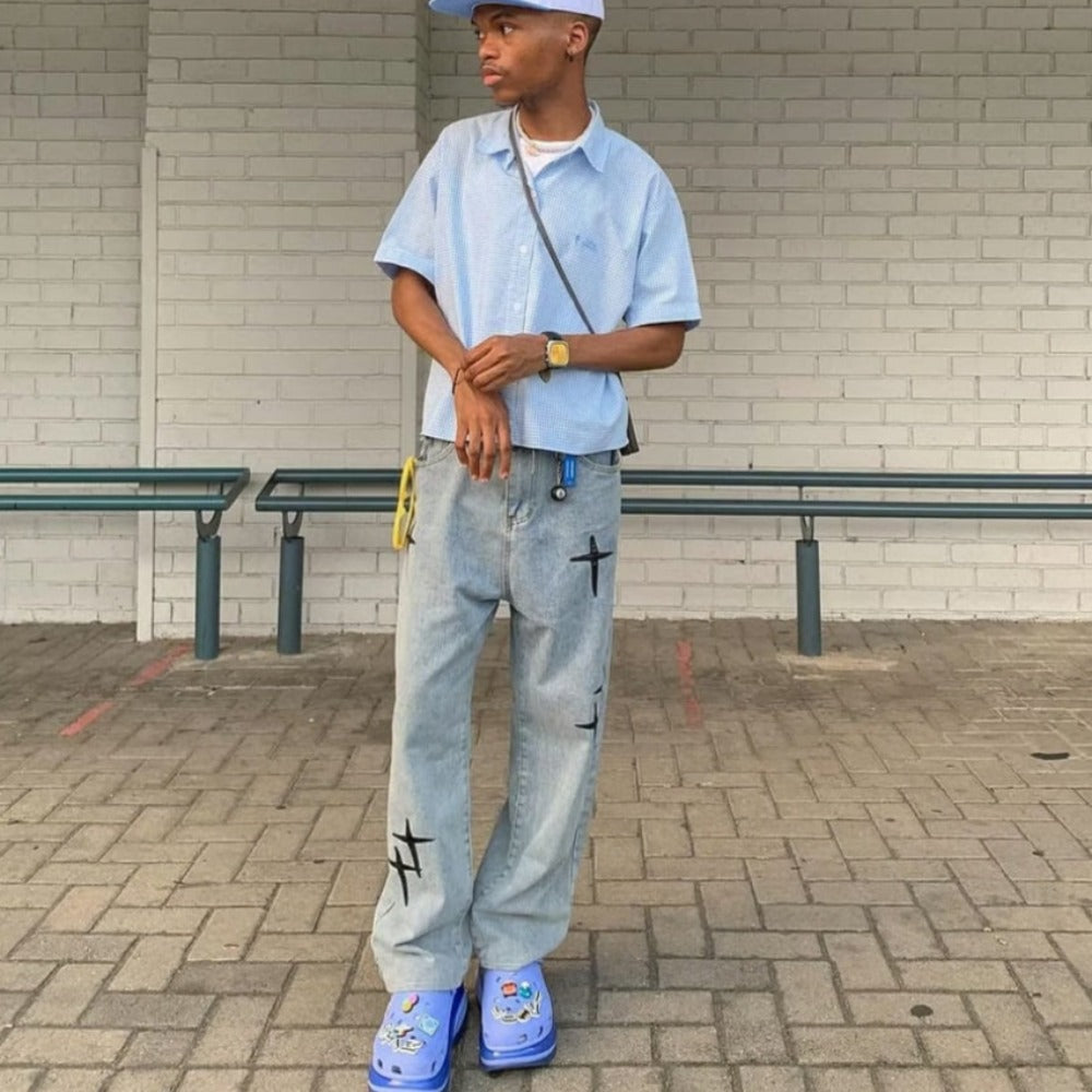 Urban Cross Graphic Straight Leg Jeans