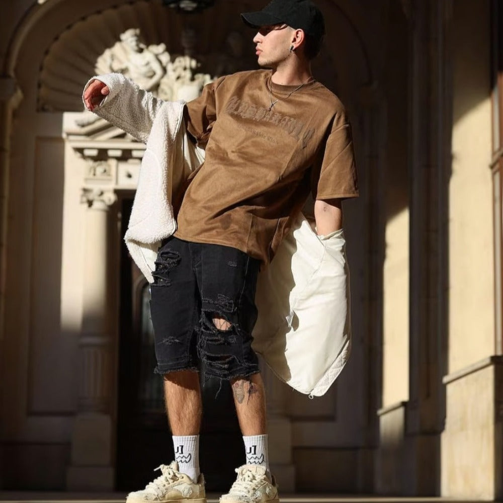 Vintage Skull Wing Suede T-Shirt