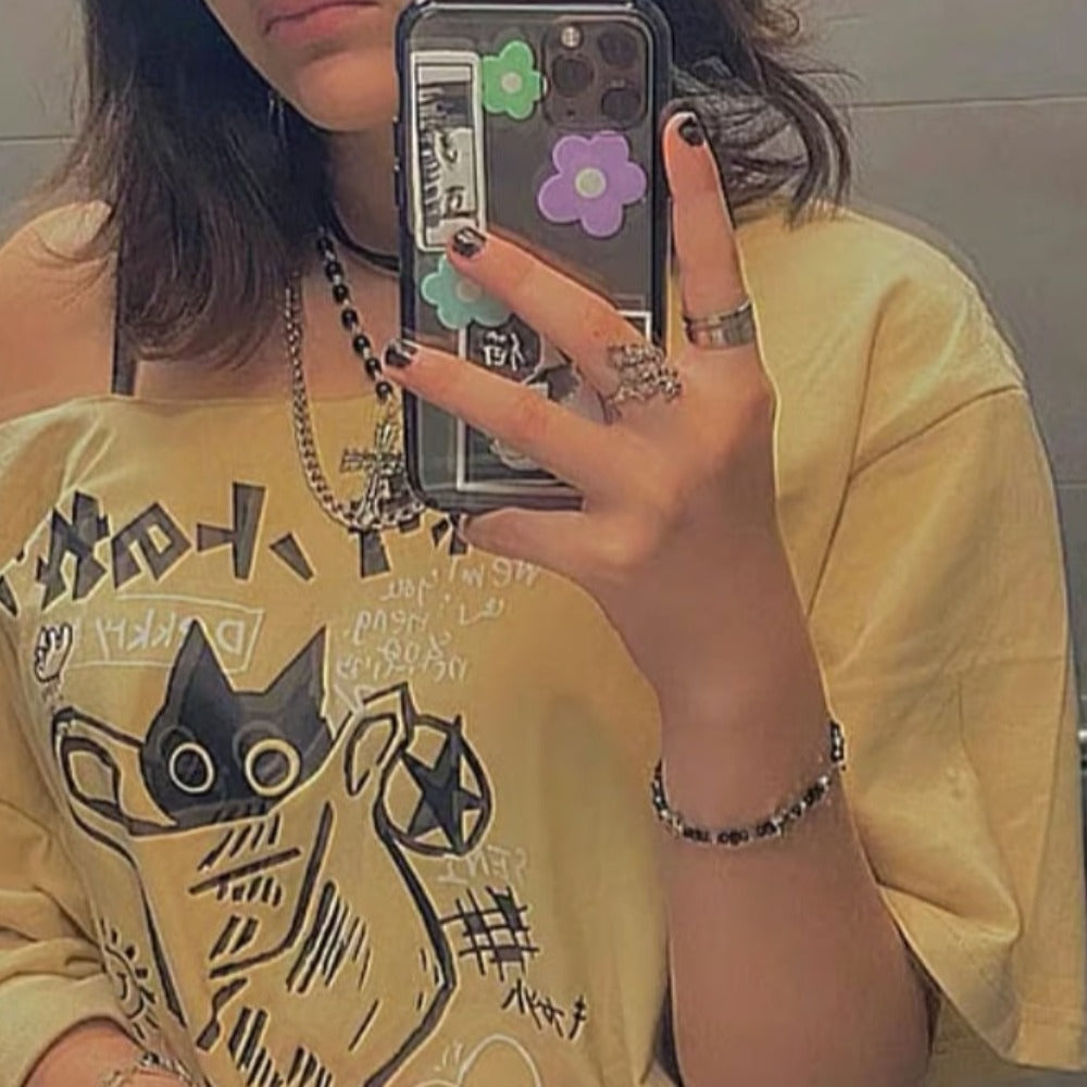 Retro Animation Cat Graphic T-Shirt