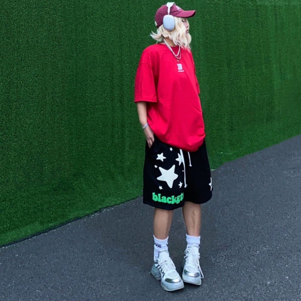 Retro Star Letter Foam Shorts