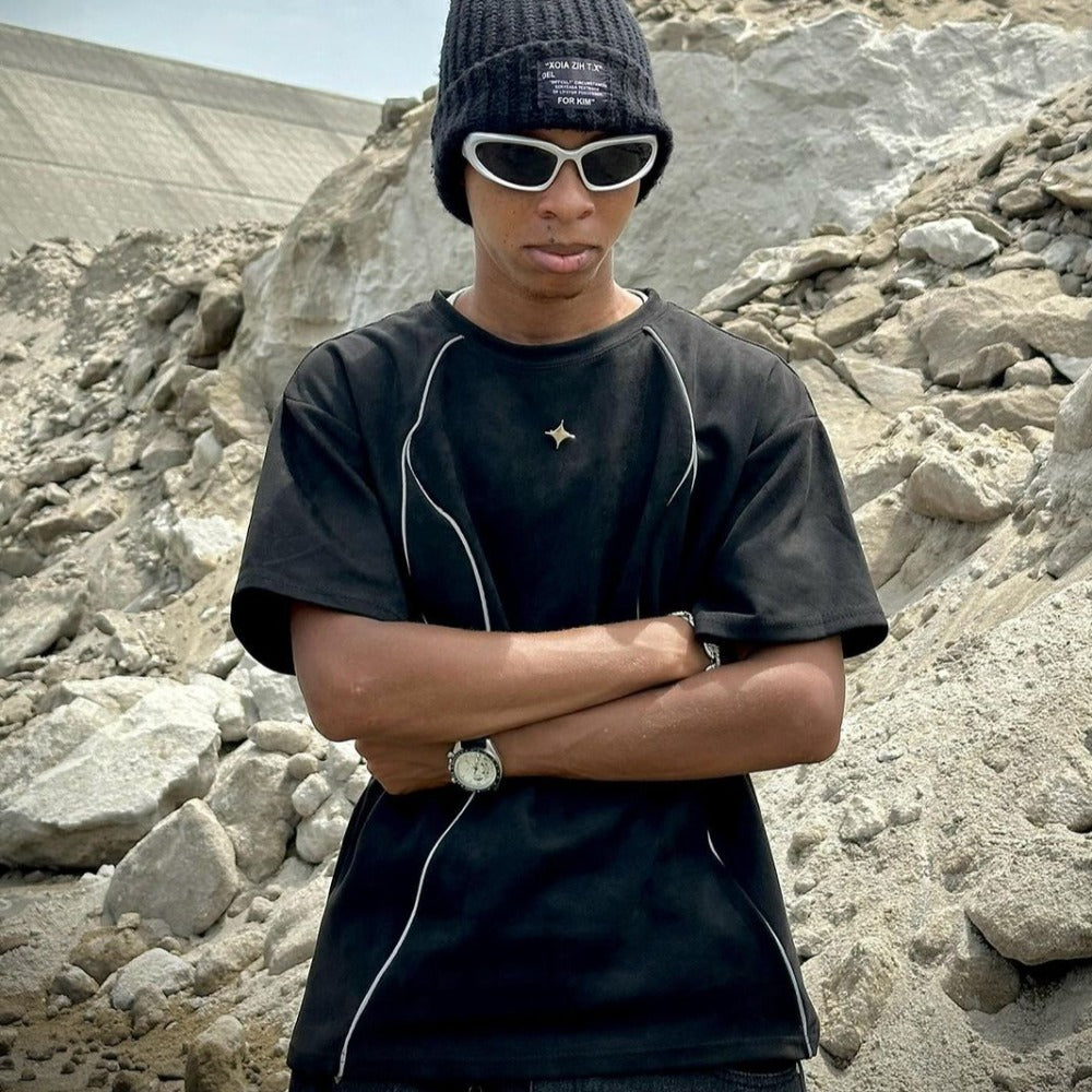 Retro Reflective Strip Star Suede T-shirt