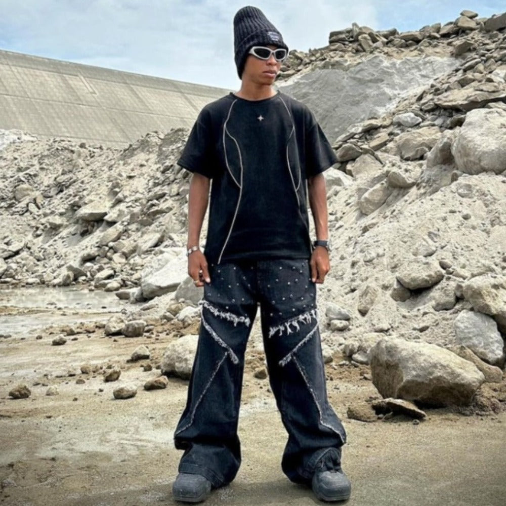 Retro Reflective Strip Star Suede T-shirt