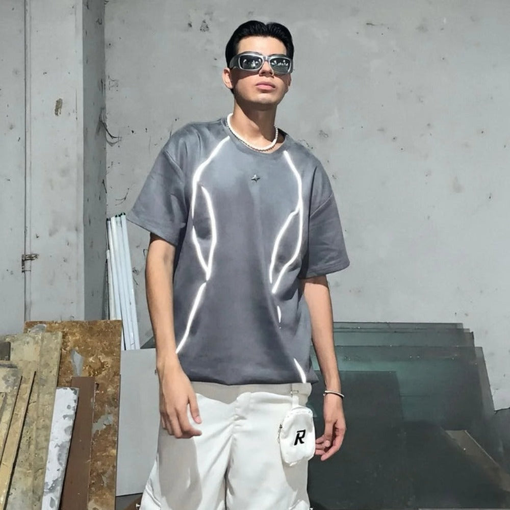 Retro Reflective Strip Star Suede T-shirt