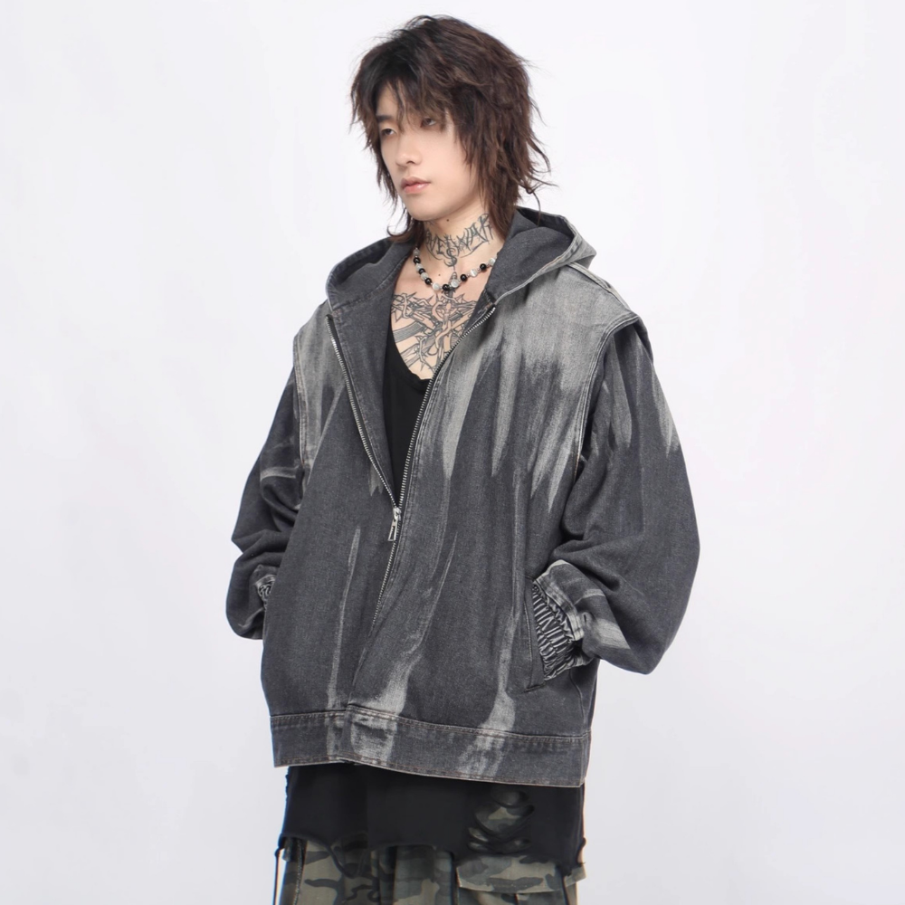 Tie-Dye Ombre Hooded Denim Jacket