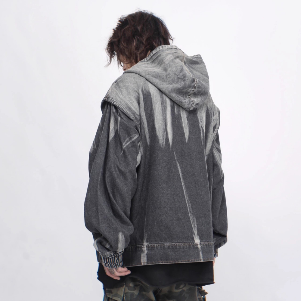 Tie-Dye Ombre Hooded Denim Jacket