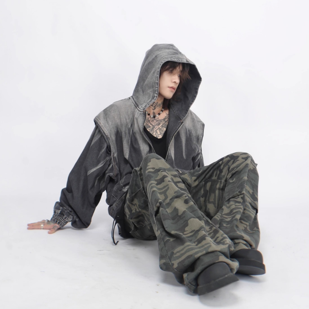 Tie-Dye Ombre Hooded Denim Jacket
