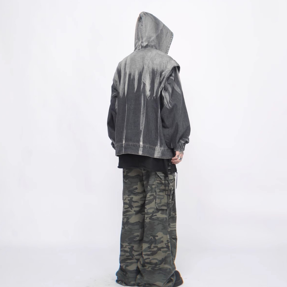 Tie-Dye Ombre Hooded Denim Jacket