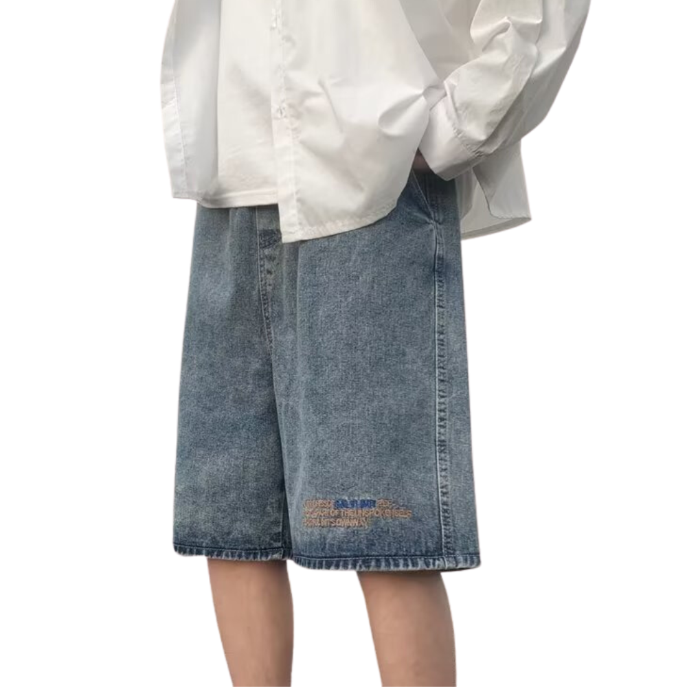 Urban Solid Color Letter Denim Shorts